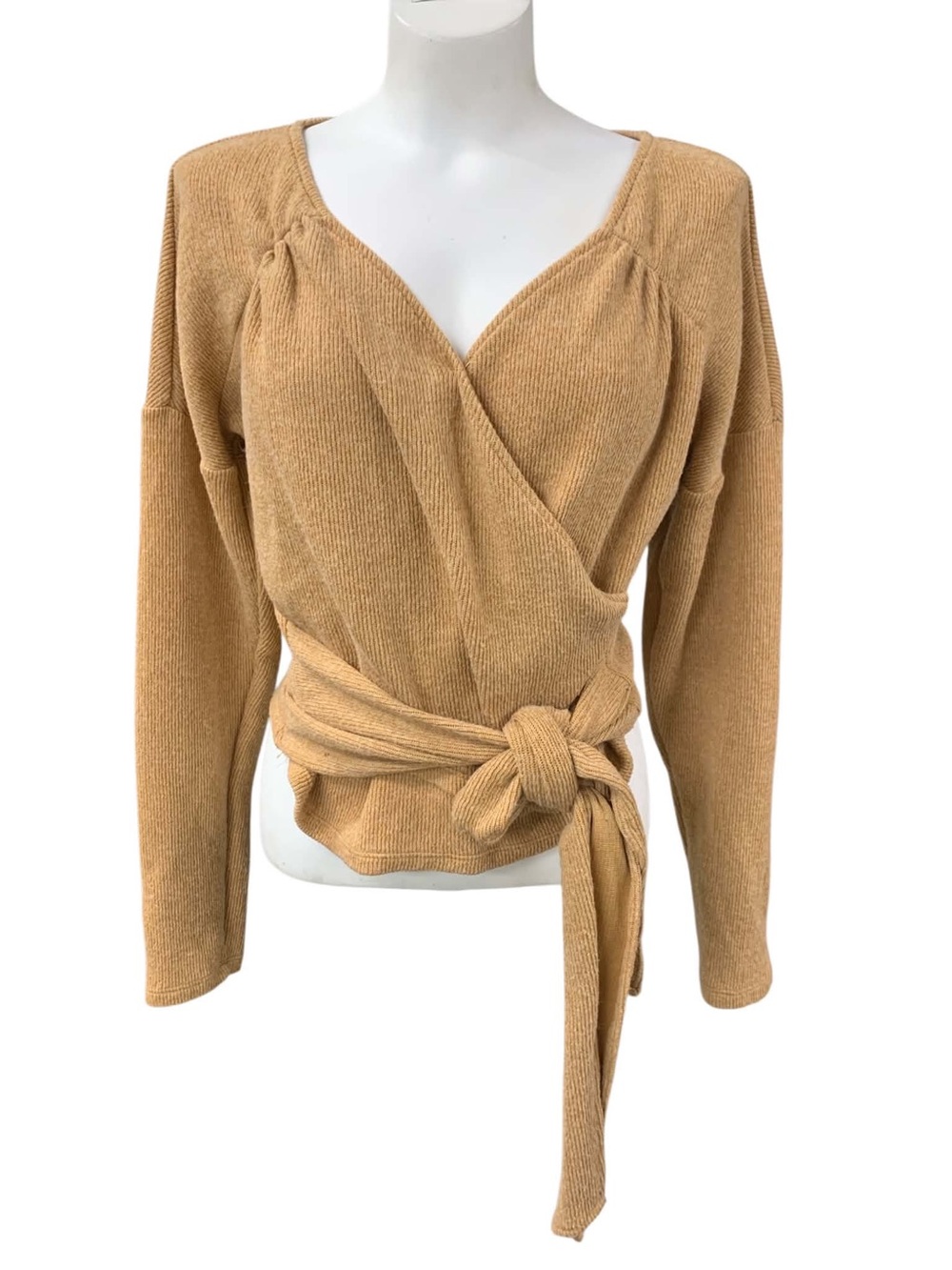 Anthropologie Wrap-Front V-Neck Sweater in Camel Size M